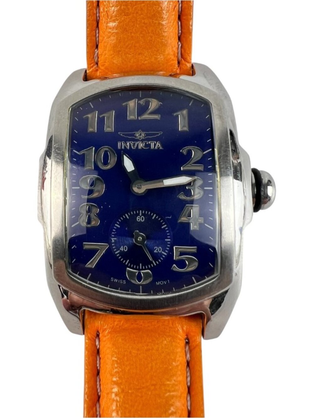 Invicta Baby Lupah Midsize Watch 2004 Blue Dial Swiss Movt Orange Leather Parts